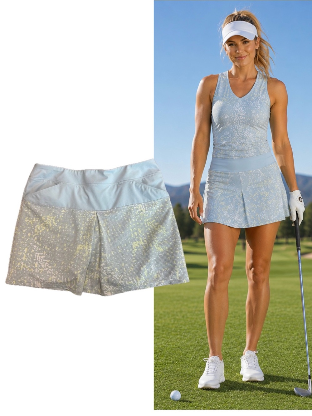 Adidas light pastel blue yellow Golf tennis skort skirt Sz S